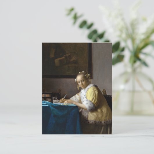 Johannes Vermeer - Een vrouw schrijft een brief Briefkaart (Staand voorkant)