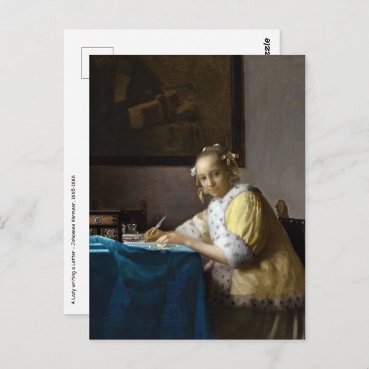 Johannes Vermeer - Een vrouw schrijft een brief Briefkaart (Voorkant / Achterkant)