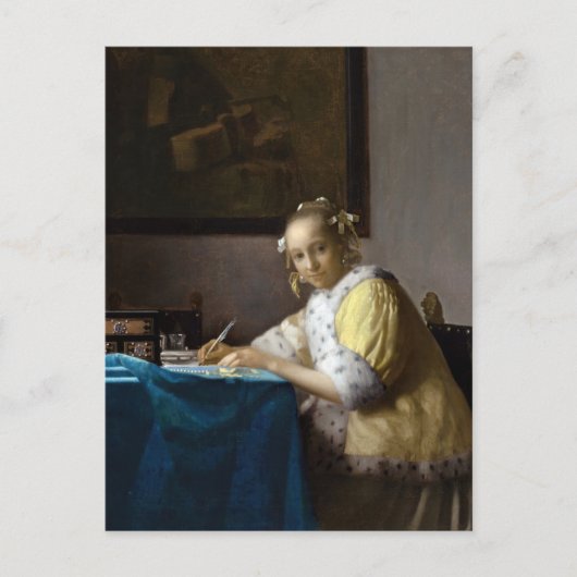 Johannes Vermeer - Een vrouw schrijft een brief Briefkaart (Voorkant)