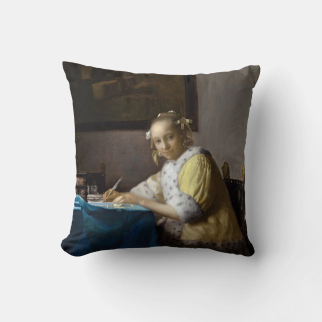 Johannes Vermeer - Een vrouw schrijft een brief Kussen (Voorkant)