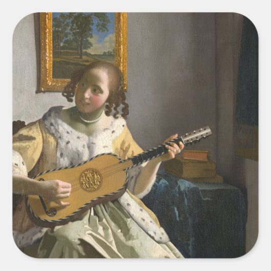 Johannes Vermeer - Guitar Player Vierkante Sticker (Voorkant)