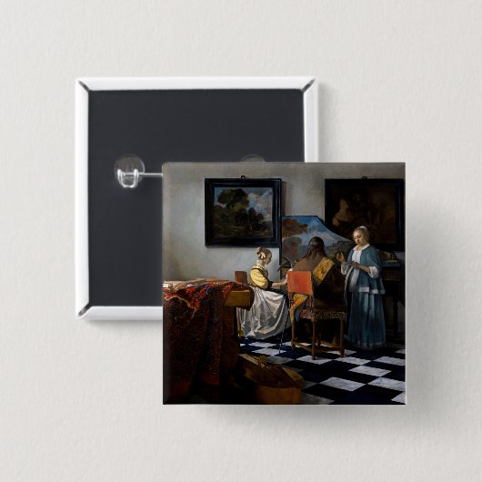 Johannes Vermeer - Het concert Vierkante Button 5,1 Cm (Voorkant /achterkant)