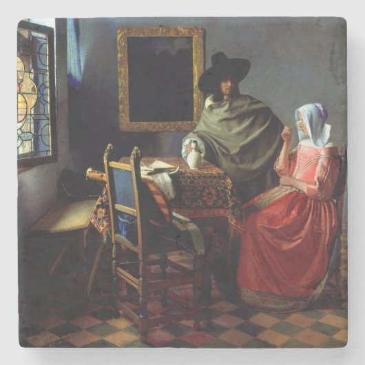Johannes Vermeer - Het Glas van Wijn Magnetische K Stenen Onderzetter (Voorkant)