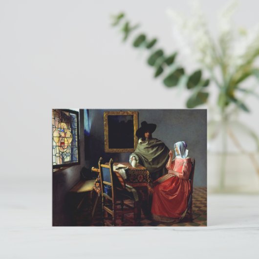 Johannes Vermeer - Het glas wijn Briefkaart (Staand voorkant)