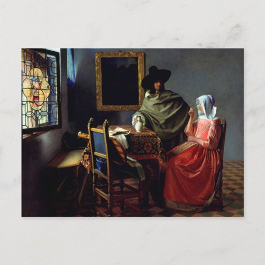 Johannes Vermeer - Het glas wijn Briefkaart (Voorkant)