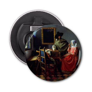 Johannes Vermeer - Het glas wijn Button Flesopener