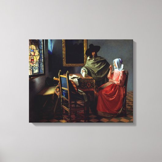 Johannes Vermeer - Het glas wijn Canvas Afdruk (Voorkant)
