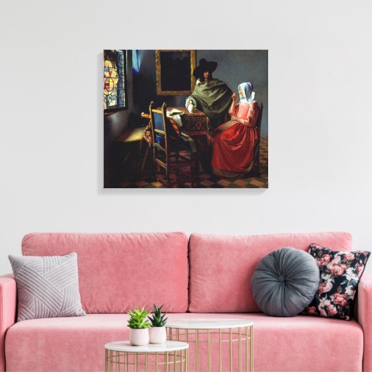 Johannes Vermeer - Het glas wijn Canvas Afdruk (Insitu (Woonkamer))