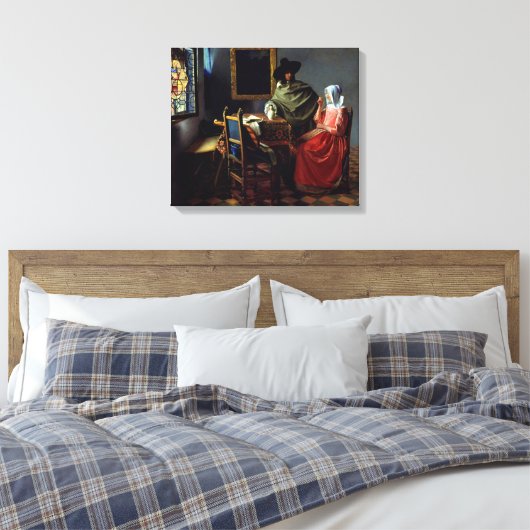 Johannes Vermeer - Het glas wijn Canvas Afdruk (Insitu (Slaapkamer))