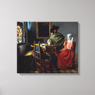 Johannes Vermeer - Het glas wijn Canvas Afdruk