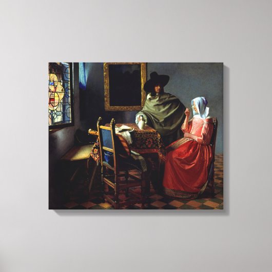 Johannes Vermeer - Het glas wijn Canvas Afdruk (Voorkant)