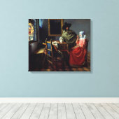 Johannes Vermeer - Het glas wijn Canvas Afdruk (Insitu (Houten vloer))
