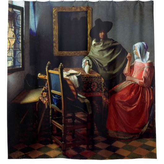 Johannes Vermeer - Het glas wijn Douchegordijn (Voorkant)