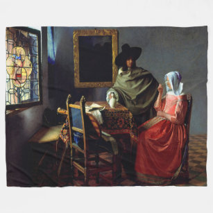 Johannes Vermeer - Het glas wijn Fleece Deken