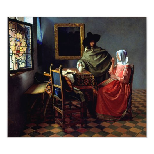 Johannes Vermeer - Het glas wijn Foto Afdruk (Voorkant)