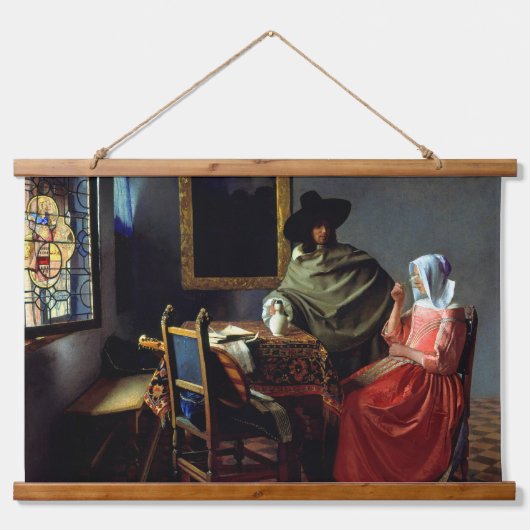 Johannes Vermeer - Het glas wijn Hangend Wandkleed (Voorkant)