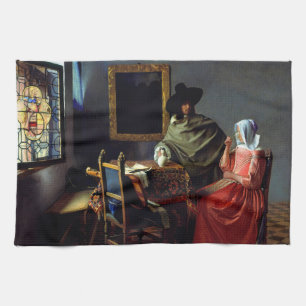 Johannes Vermeer - Het glas wijn Theedoek