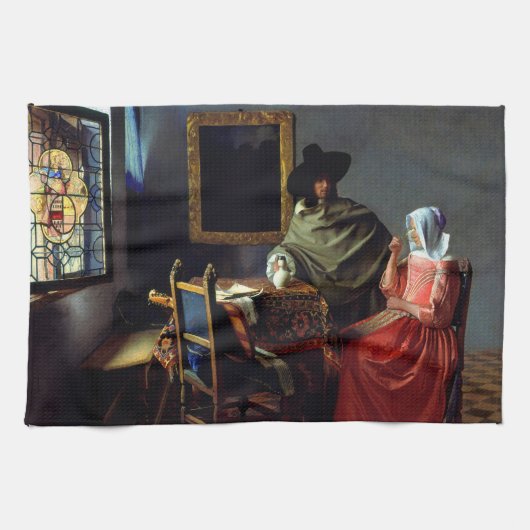 Johannes Vermeer - Het glas wijn Theedoek (Horizontaal)