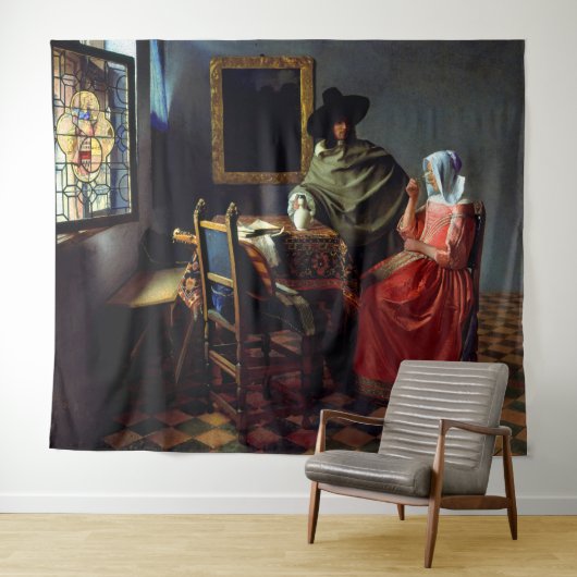 Johannes Vermeer - Het glas wijn Wandkleed (In Situ (horizontaal))