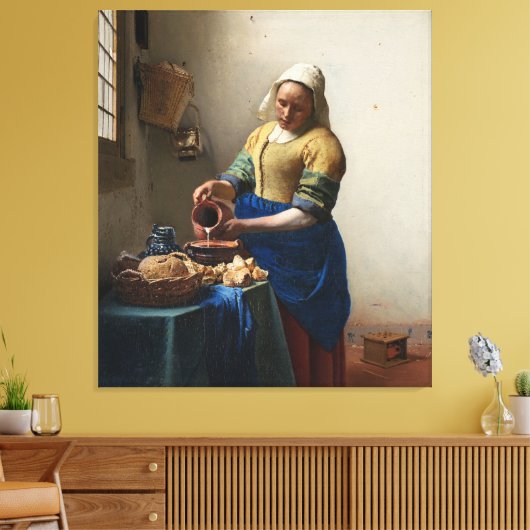JOHANNES VERMEER - Het melkmeisje 1658 Canvas Afdruk (Insitu (Woonkamer))