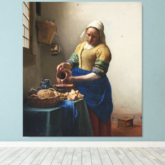 JOHANNES VERMEER - Het melkmeisje 1658 Canvas Afdruk (Insitu (Houten vloer))