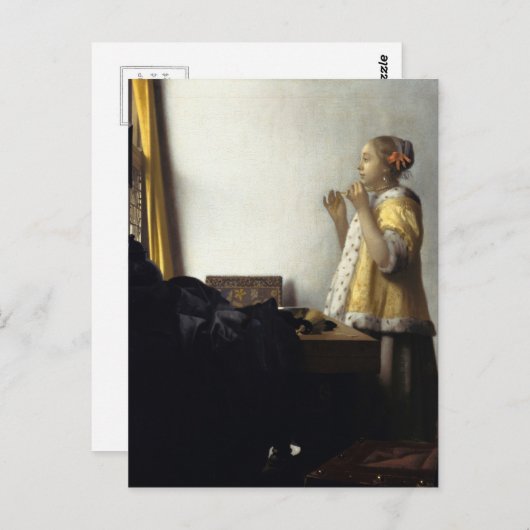 Johannes Vermeer, jonge vrouw met parelKetting Briefkaart (Voorkant / Achterkant)