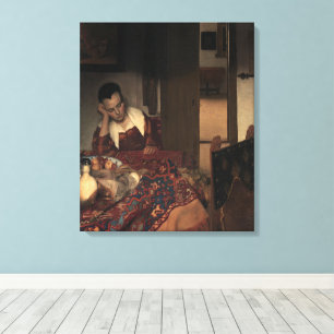 Johannes Vermeer, Jonge vrouwen slapen Canvas Afdruk