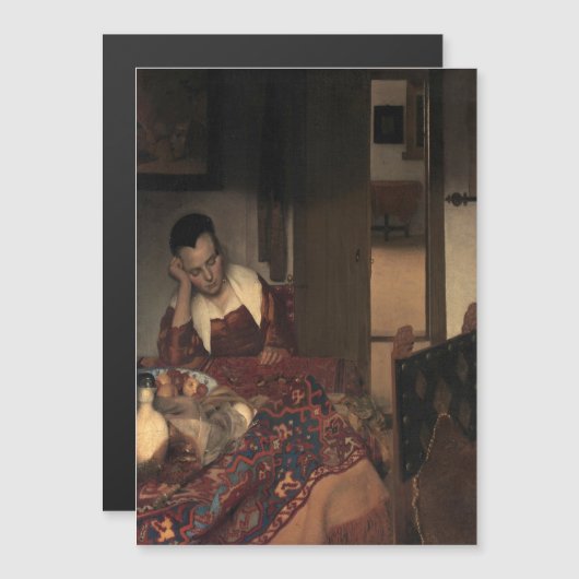Johannes Vermeer, Jonge vrouwen slapen Magnetische Uitnodiging (Voorkant / Achterkant)