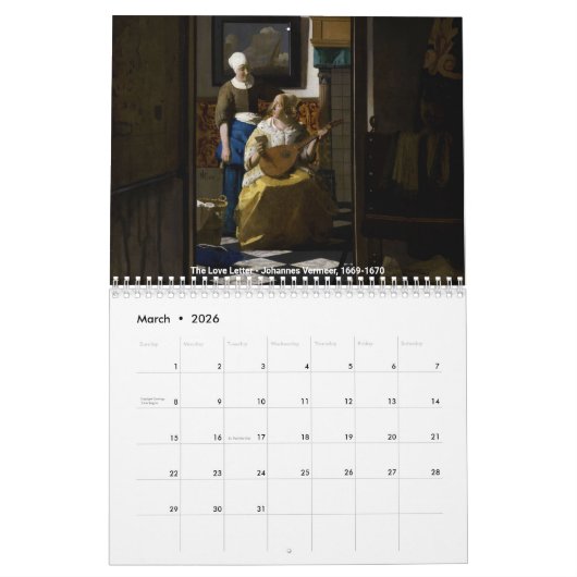 Johannes Vermeer Kalender (Mar 2026)