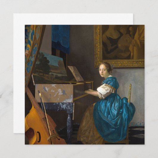 Johannes Vermeer - Lady Seated in een Virginal Bedankkaart (Voorkant / Achterkant)