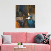 Johannes Vermeer - Lady Seated in een Virginal Canvas Afdruk (Insitu (Woonkamer))