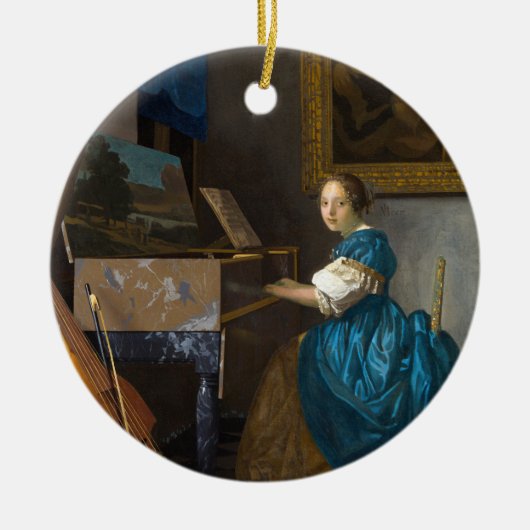 Johannes Vermeer - Lady Seated in een Virginal Keramisch Ornament (Voorkant)