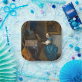 Johannes Vermeer - Lady Seated in een Virginal Papieren Bordje (Feest)