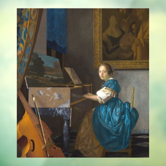 Johannes Vermeer - Lady Seated in een Virginal Raamsticker (Vel 3)
