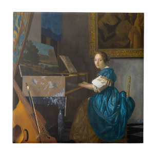 Johannes Vermeer - Lady Seated in een Virginal Tegeltje