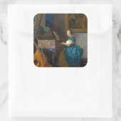 Johannes Vermeer - Lady Seated in een Virginal Vierkante Sticker (Tas)