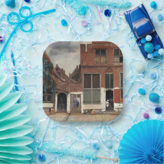 Johannes Vermeer - Little Street Papieren Bordje (Feest)