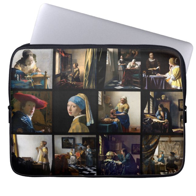 Johannes Vermeer - Masterstuks Grid Laptop Sleeve (Voorkant)