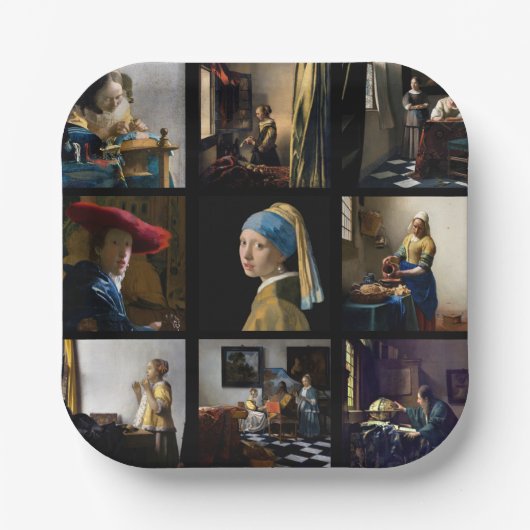 Johannes Vermeer - Masterstuks Grid Papieren Bordje (Voorkant)