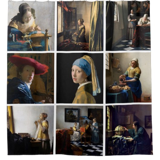 Johannes Vermeer - Masterstuks Grid Square Douchegordijn (Voorkant)