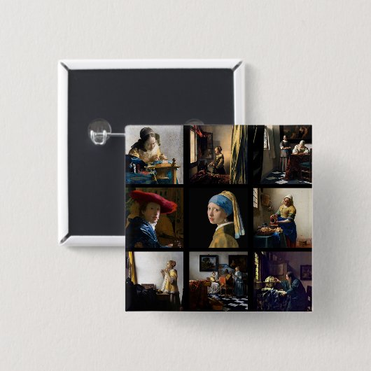 Johannes Vermeer - Masterstuks Grid Vierkante Button 5,1 Cm (Voorkant /achterkant)