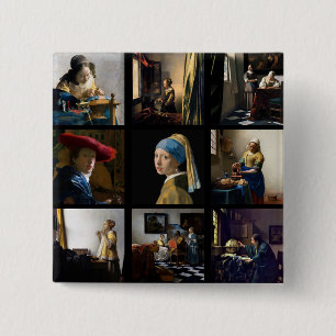 Johannes Vermeer - Masterstuks Grid Vierkante Button 5,1 Cm