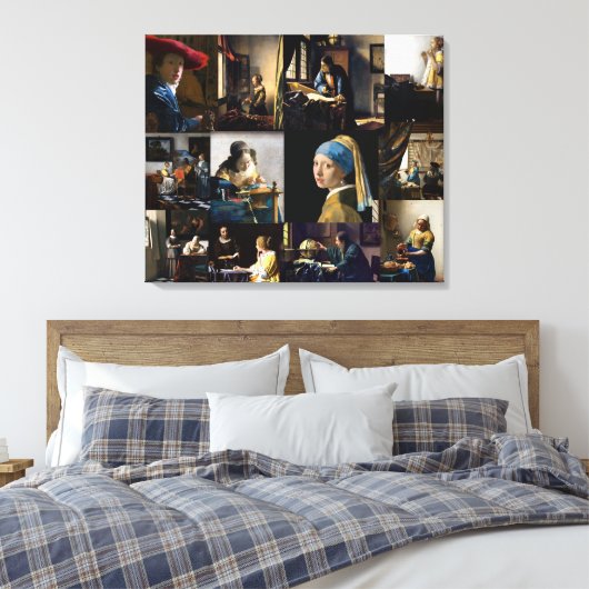 Johannes Vermeer - Masterstuks Patchwork Canvas Afdruk (Insitu (Slaapkamer))