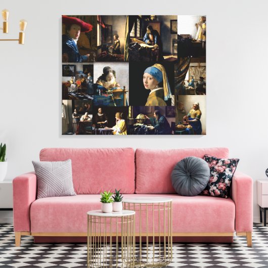 Johannes Vermeer - Masterstuks Patchwork Canvas Afdruk (Insitu (Woonkamer))