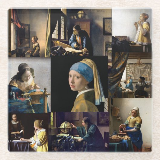 Johannes Vermeer - Masterstuks Patchwork Glazen Onderzetter (Voorkant)