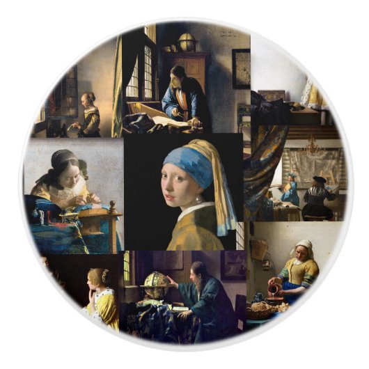 Johannes Vermeer - Masterstuks Patchwork Keramische Knop (Voorkant)