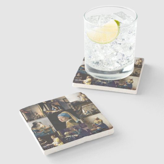 Johannes Vermeer - Masterstuks Patchwork Stenen Onderzetter (Zijkant)