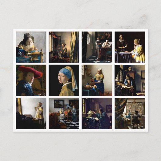 Johannes Vermeer - Masterwerken Raster Briefkaart (Voorkant)