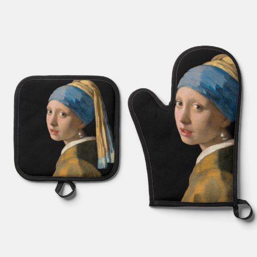 Johannes Vermeer - Meisje met de Parel Ovenwant & Pannenlap Set (Voorkant)