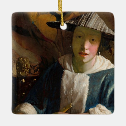 Johannes Vermeer - Meisje met een Flute Keramisch Ornament (Voorkant)